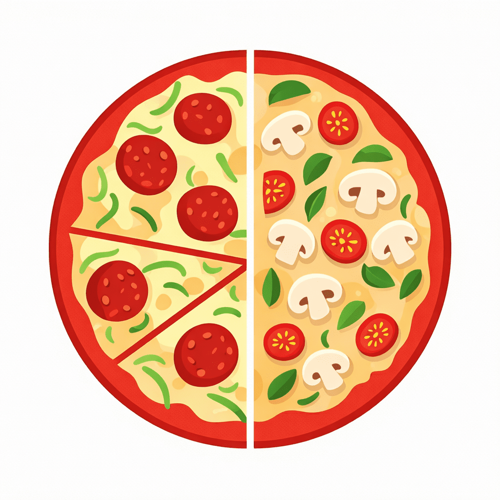 Pizza 1/2–1/2 (půl/půl)